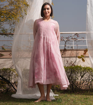 Pink Overlay Sheer Dress with Printed Slip