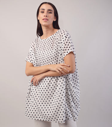 White Polka Dot Printed Cotton Top