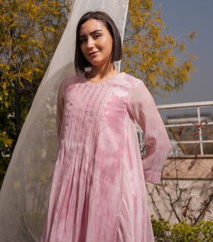Pink Overlay Sheer Dress with Printed Slip