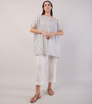 White Polka Dot Printed Cotton Top