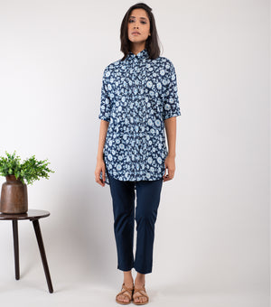 Blue Printed Cotton Top