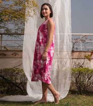 Pink Overlay Sheer Dress with Printed Slip