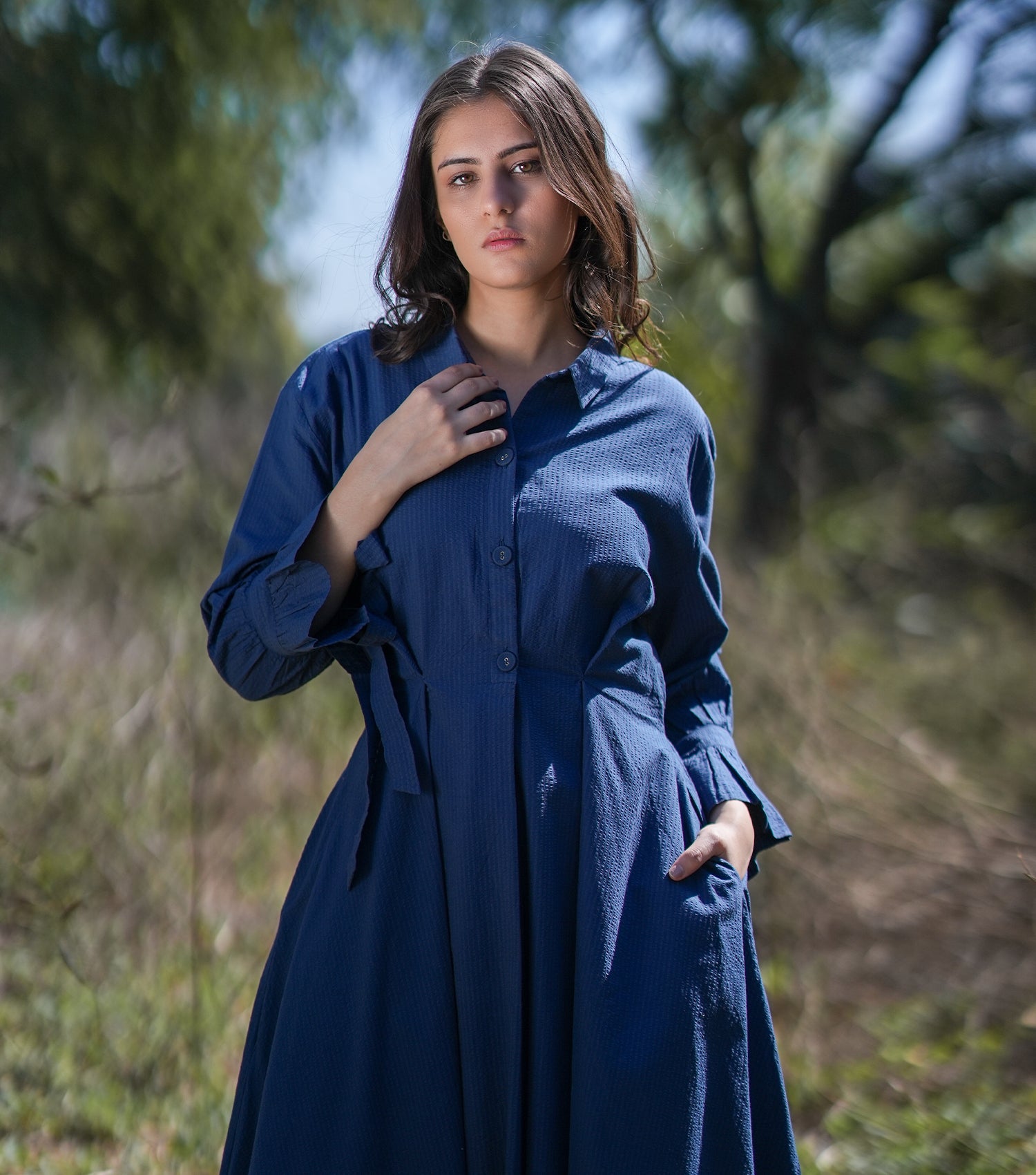 Navy Cotton Woven Dress