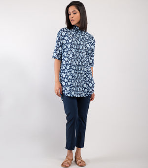 Blue Printed Cotton Top