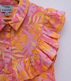 Peach Orange Cotton Printed Dress for Girls