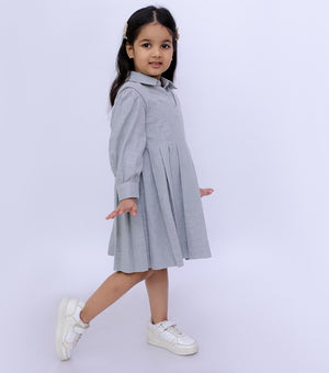 Grey Wool Pleated Dress with Shirt Set