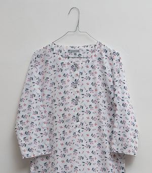 White Printed Cotton Kurta