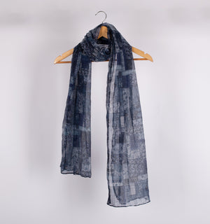 Navy Printed Chanderi Stole