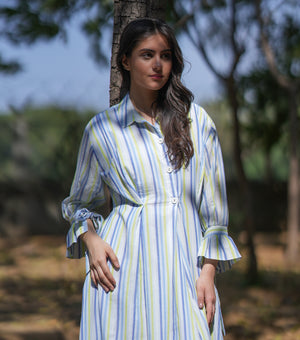 Striped Cotton Midi Shirt Dress