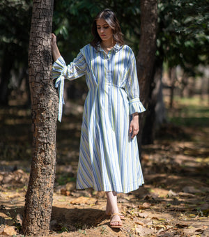Striped Cotton Midi Shirt Dress