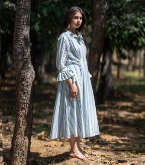 Striped Cotton Midi Shirt Dress