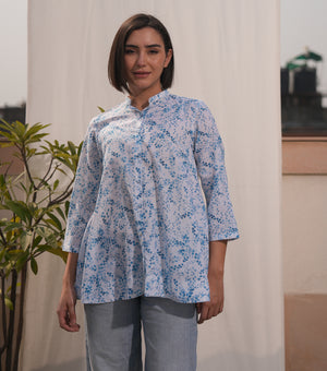 Blue Bloom Printed Cotton Shirt