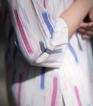 Multicolored Woven Cotton Ikat Kurta Set