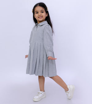 Grey Wool Pleated Dress with Shirt Set