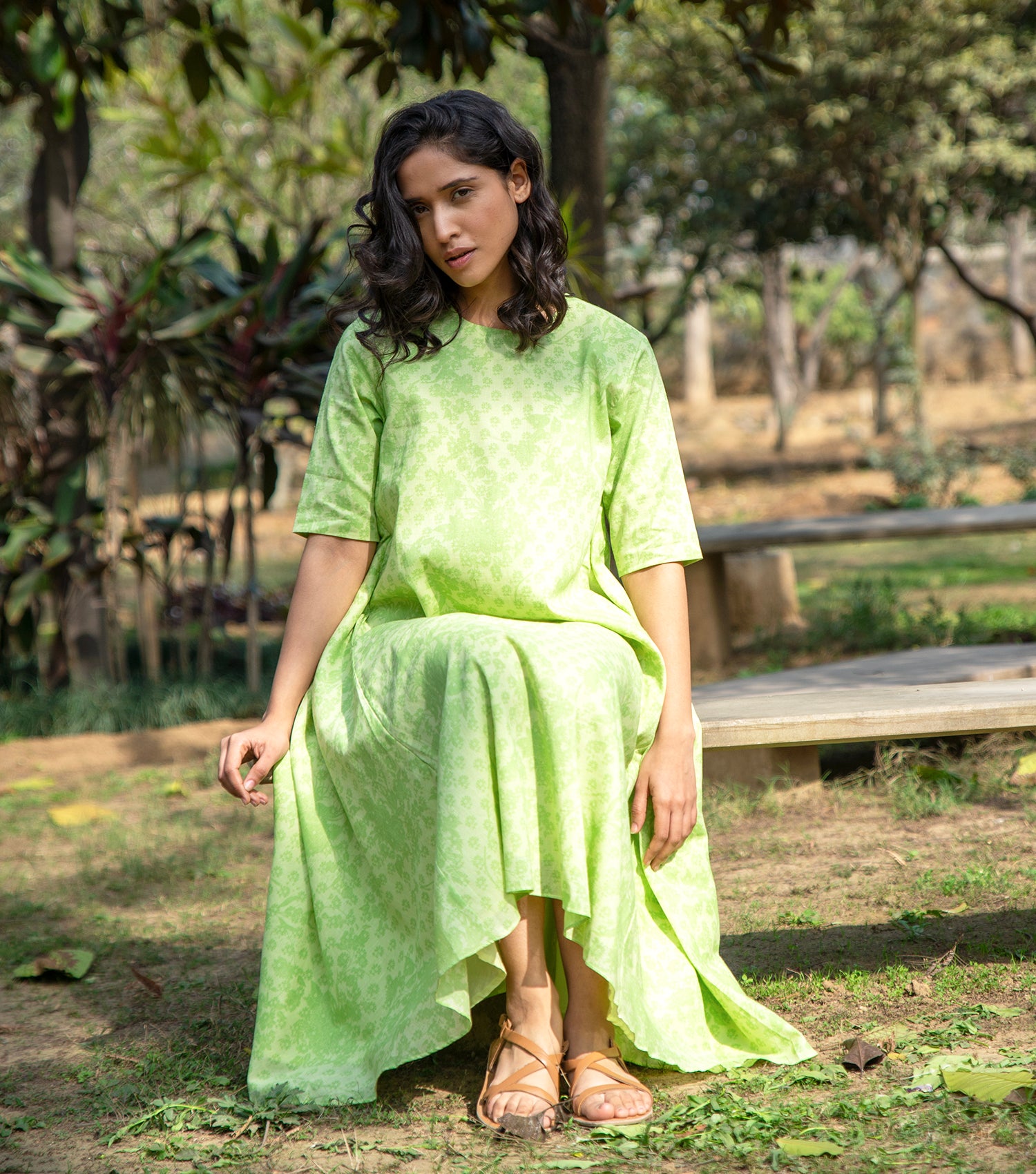 Green Cotton Printed Dress
