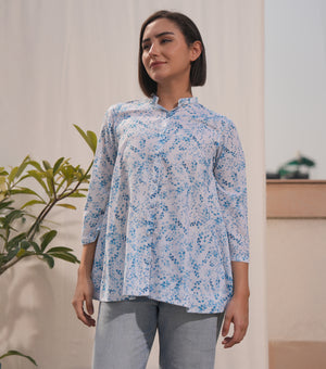 Blue Bloom Printed Cotton Shirt