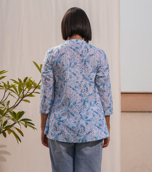 Blue Bloom Printed Cotton Shirt