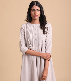 Grey cotton Pin-tuck dress