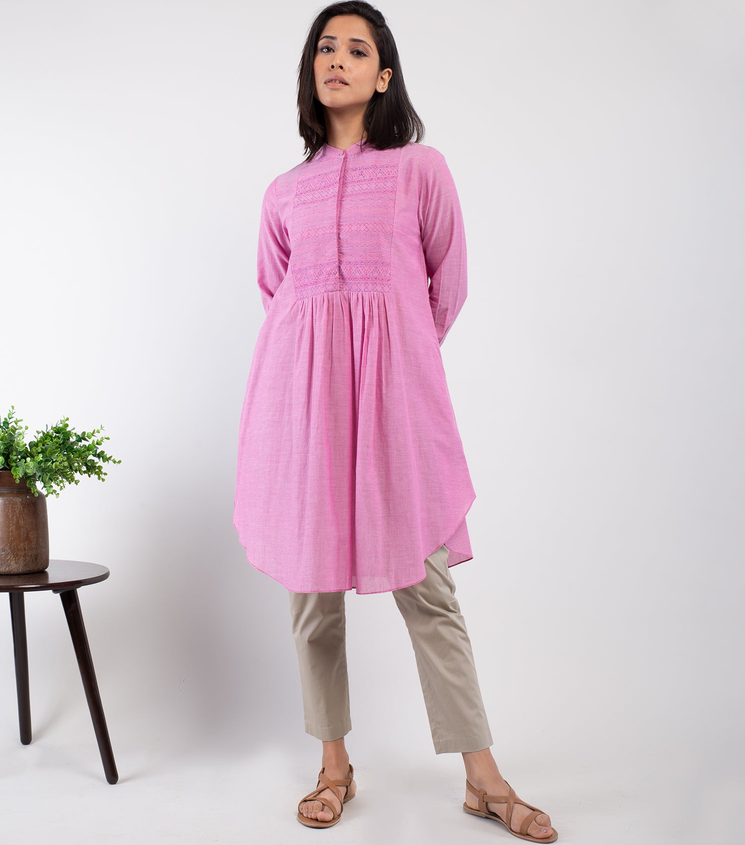 Pink embroidered cotton Tunic