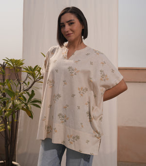 Natural Printed Cotton Top with Slip