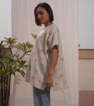 Natural Printed Cotton Top with Slip