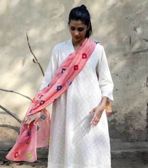 Pink Base Shibori Dupatta