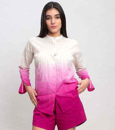 Pink White Cotton Ombre Shirt