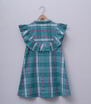 Sea Green Cotton Woven Dress for Girls