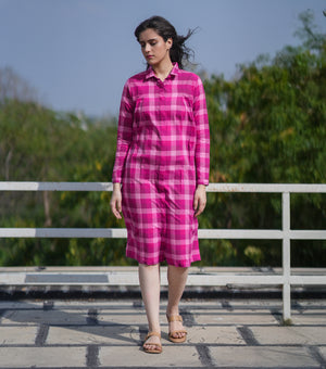 Magenta Pink Woven Cotton Shirt Dress