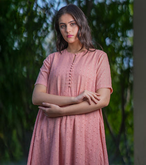 Peach Cotton Woven A-line Kurta Set