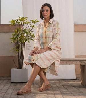 Multi Colour Check Woven Cotton Dress