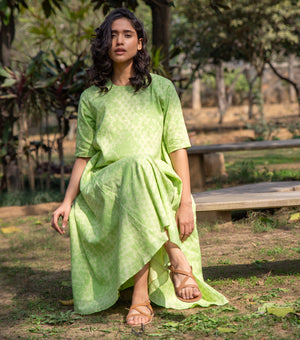 Green Cotton Printed Dress
