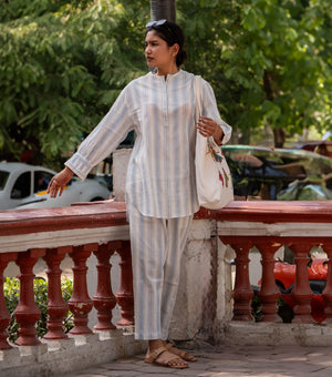 White Striped Woven Linen Co-ord Set