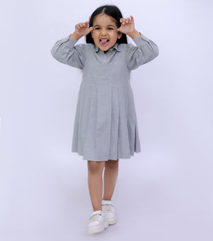 Grey Wool Pleated Dress with Shirt Set