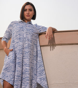 Skyline Blue Printed Cotton Dress