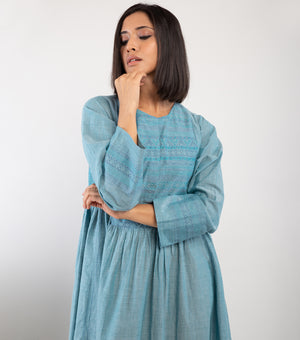 Blue embroidered Cotton Dress