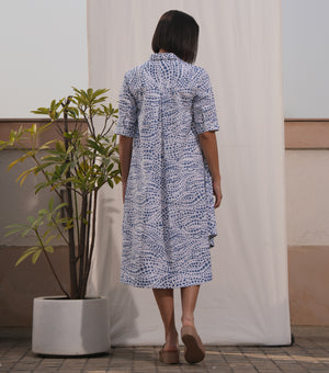 Skyline Blue Printed Cotton Dress