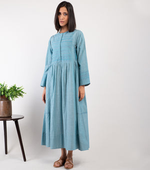 Blue embroidered Cotton Dress