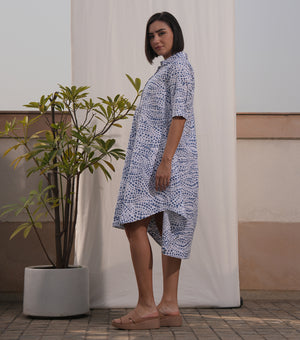 Skyline Blue Printed Cotton Dress