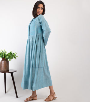 Blue embroidered Cotton Dress