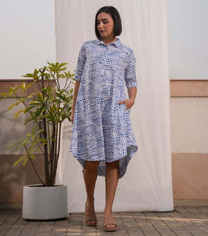 Skyline Blue Printed Cotton Dress