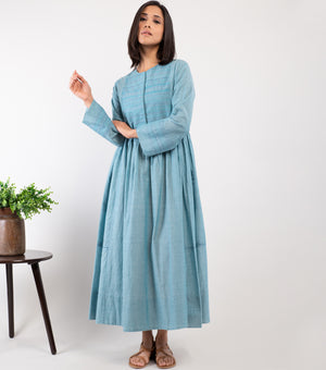 Blue embroidered Cotton Dress