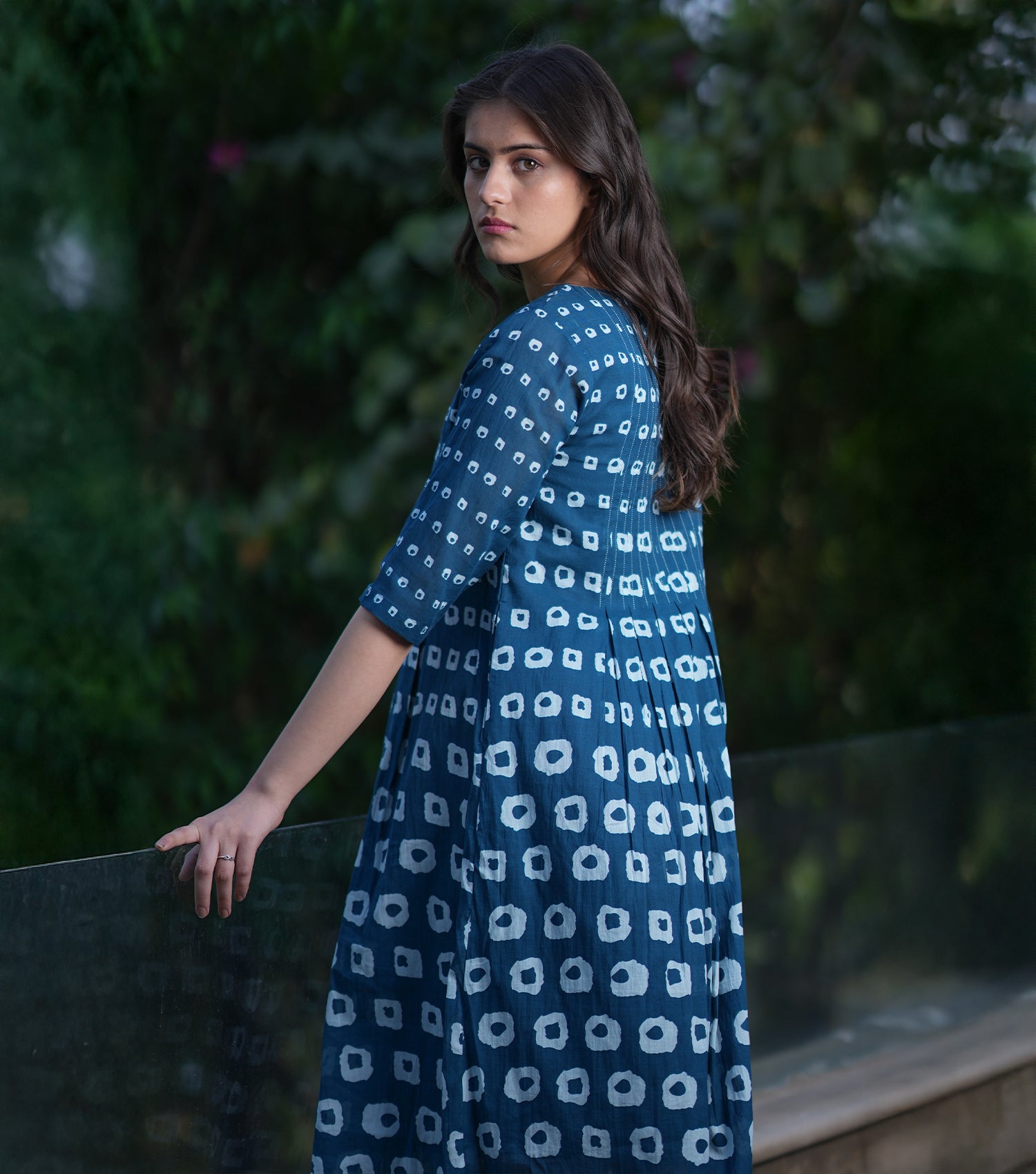 Blue Cotton Printed A-line Shirt Dress