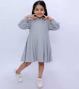 Grey Wool Pleated Dress with Shirt Set
