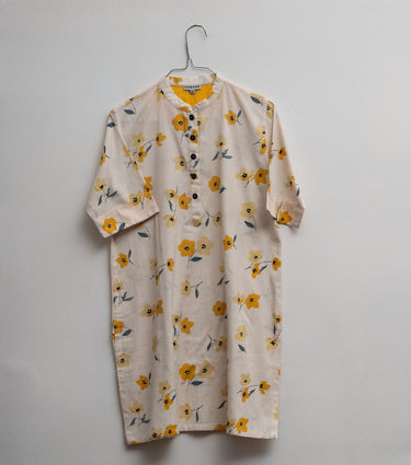 Yellow Printed Cotton Kurta