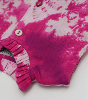 Magenta Printed Cotton Top with Pants Co-ord Set for Girls