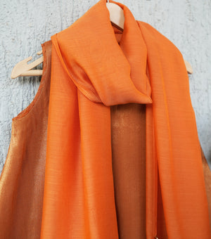 Orange Tissue Sharara Set with Kurti & Dupatta for Girls