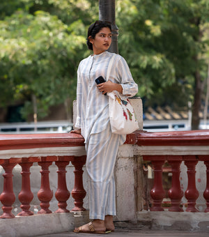 White Striped Woven Linen Co-ord Set