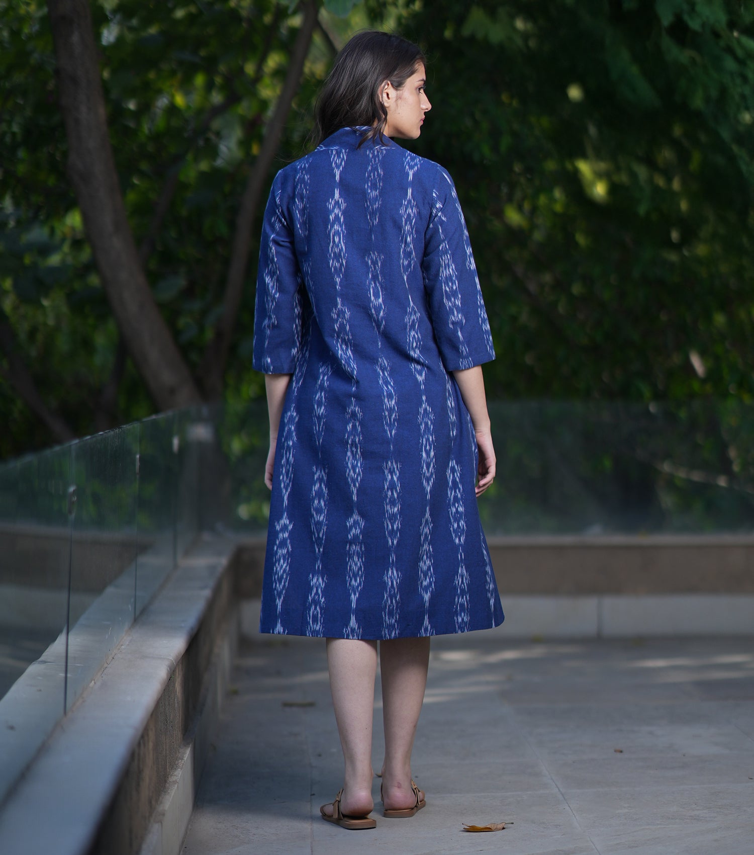 Navy Woven Cotton Kurta Set