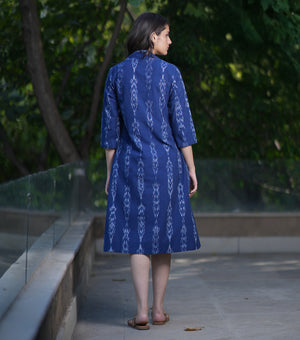 Navy Woven Ikat Cotton Kurta Set